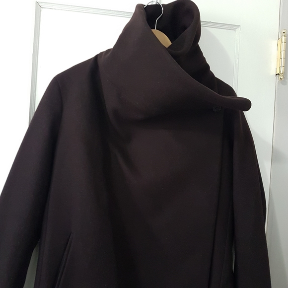 All Saints Jax Wool Blend Draped Coat Burgundy Sz 8 - Picture 3 of 16
